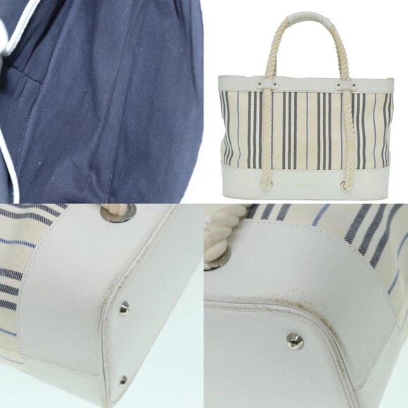 BURBERRY Rope handle Hand Bag Canvas Leather White Blue Silver Auth 92982 - Picture 14 of 15